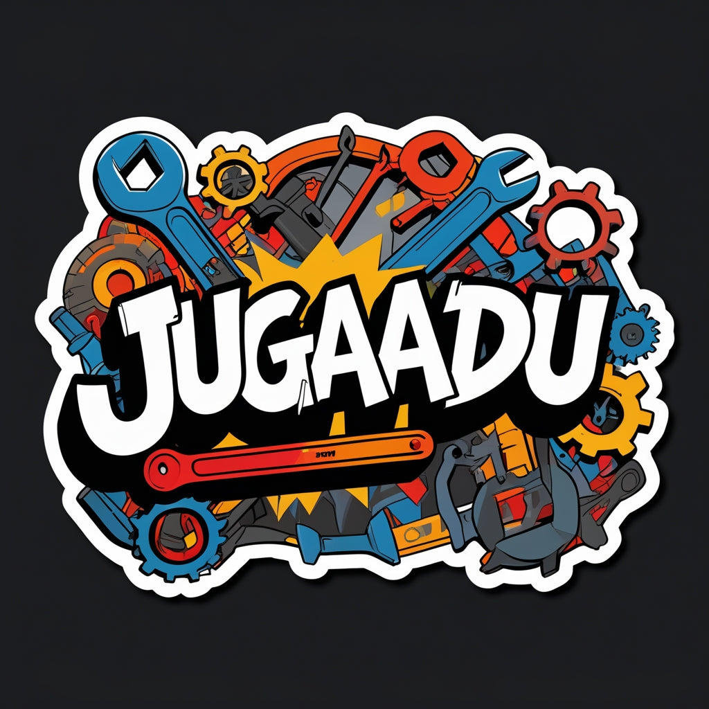 Jugaadu Hindi Slang Stanzsticker | Desi Hustler Handyaufkleber | Druckbarer Sticker für Laptop oder Handy