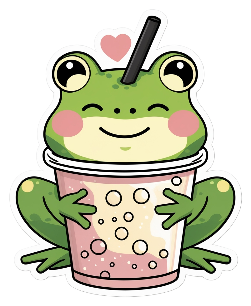 Froggy Boba – Pegatina de bebida kawaii