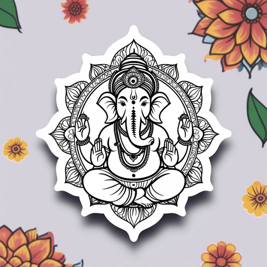 Minimal Ganesha Sticker – Hindu Spiritual Line Art Decal