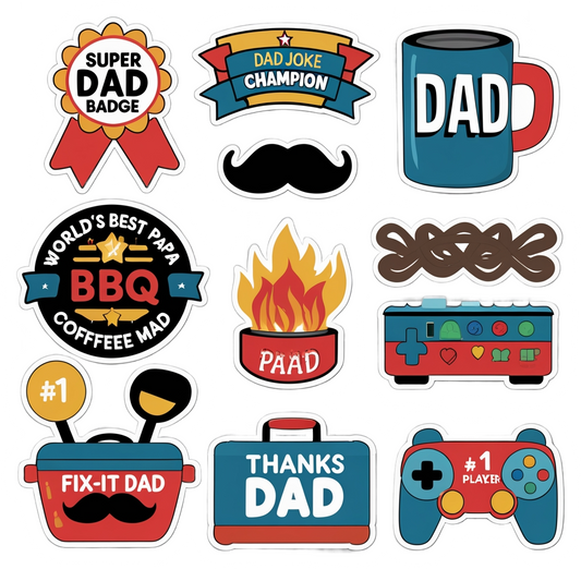 Father’s Day Sticker Sheet – Super Dad, BBQ King, Papa Love & More – Printable or Die-Cut