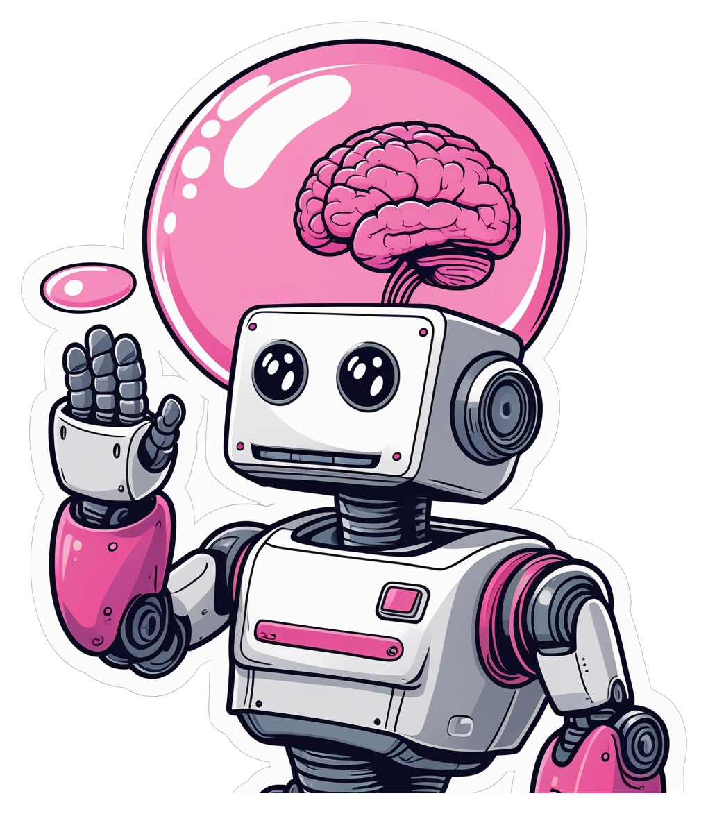 Bubblegum Brain Bot Sticker – Retro Robot Art