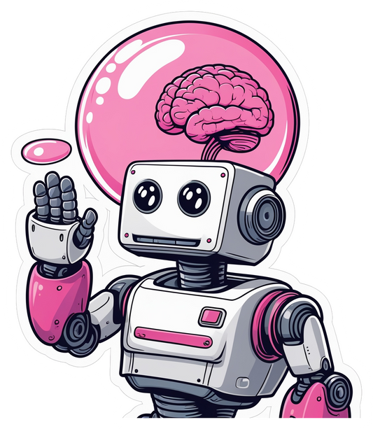 Bubblegum Brain Bot Sticker – Retro Robot Art
