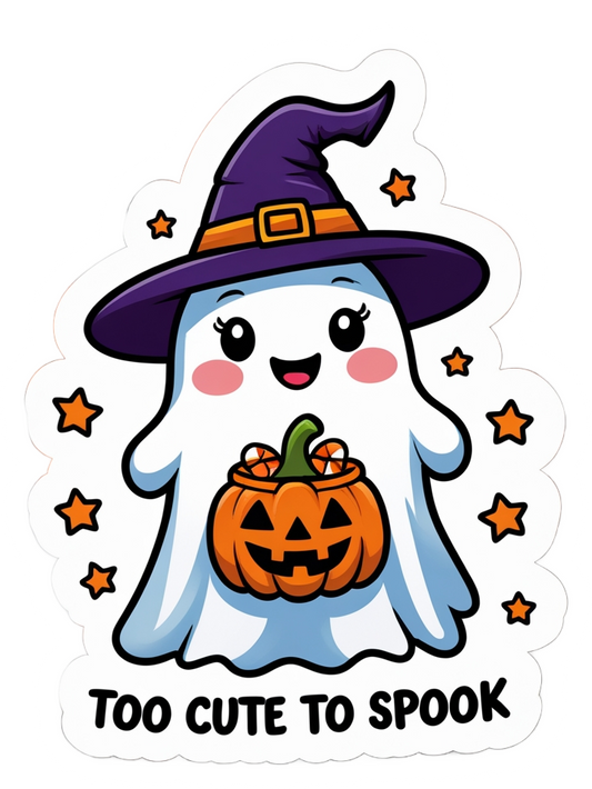 Too Cute to Spook – Cute Ghost Halloween Die-Cut Sticker