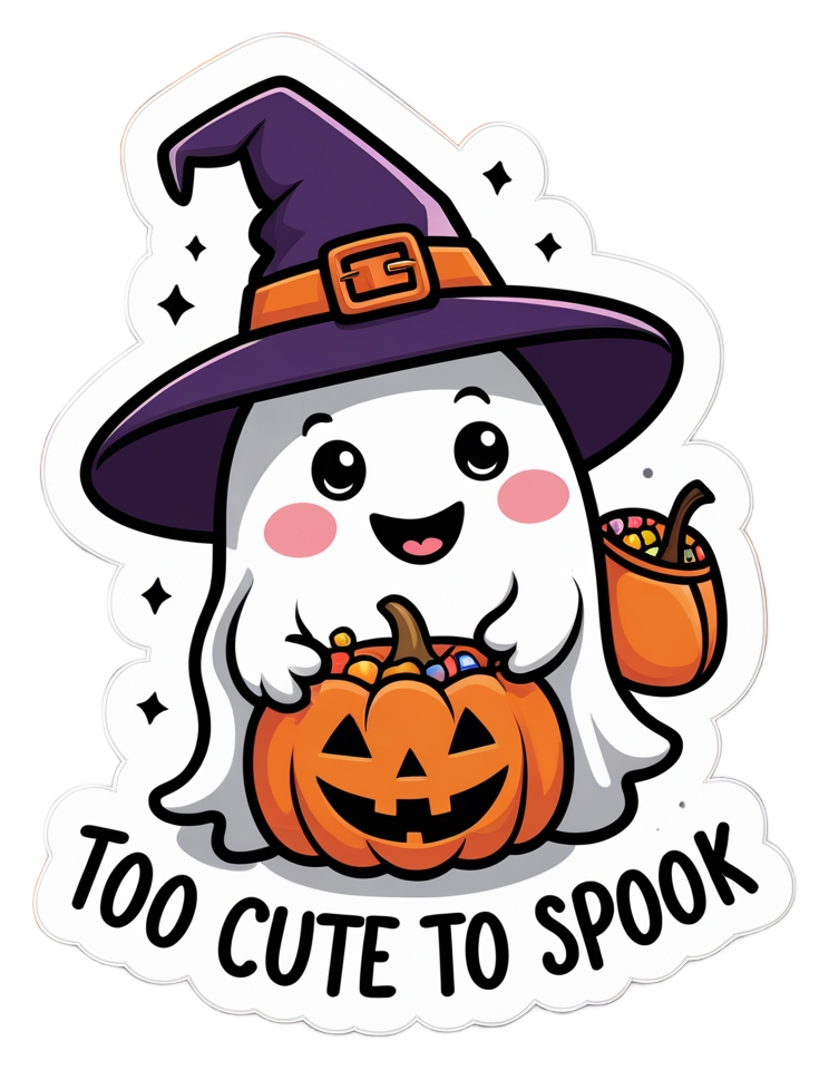 Too Cute to Spook – Cute Ghost Halloween Die-Cut Sticker