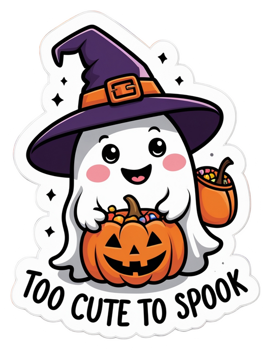Too Cute to Spook – Cute Ghost Halloween Die-Cut Sticker