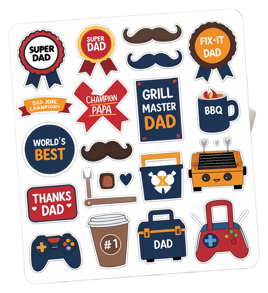 Father’s Day Sticker Sheet – Super Dad, BBQ King, Papa Love & More – Printable or Die-Cut